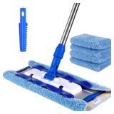 MR.SIGA Professional Microfiber Mop for Hardwood, Laminate, Tile Floor Cleaning, Stainless Steel Telescopic Handle - 3 Reusable Flat Mop Refills and 1 Dirt Removal Scrubber Included