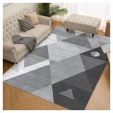 HOMFINE Washable Modern Area Rug - Geometric 8x10 Rugs for Living Room, Bedroom, Machine Washable Rug Soft Non Slip Non Shedding Area Rug - Grey, 8