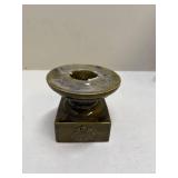 Vintage 1972 Ceramic Pillar Olive Green Gold Candle Holder Made By Figucia