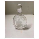 Small Clear Glass Perfume Bottle with Frosted flowers and lid