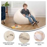 Flash Furniture Dillon Sherpa Bean Bag Chair, Classic Refillable Bean Bag Chair for Kids and Teens, Small, Natural