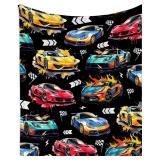 Car Blanket for Kids, Soft Warm Flannel Throw Blanket for Boys Teens, 50x60 Inch Racing Car Fleece Blanket for Sofa Couch, Sports Throws, Car Lovers Gifts Home Decor