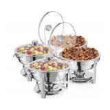 4 Packs Chafing Dish Buffet Set,8QT Round Glass Cover Stainless Steel Buffet Servers and Warmers, Thick Stand Frame Catering Chafe with Mirror Covers,Food Warmer for Party, Weddings,Picnic