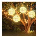 Outdoor Christmas Balls Lights 4 Pack Hanging 11.8" LED Garden Sphere Tree Lights 8 Modes Waterproof String Lights with Memory Timer Plug for Party Yard Porch Eave Patio Home Decoration-Warm White