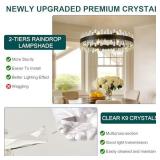 $629 Black Round Crystal Chandelier, D31.5, 2-Tier, K9 Crystals