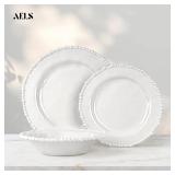 $65 AELS Beaded Melamine Dinnerware Set, 18 Pcs, Dishwasher Safe