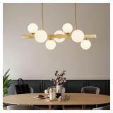 $168 Gold Chandelier, 7-Light Globe Pendant, Linear Fixture