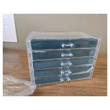 KAMIER Earring Holder Box, 5 Drawers, Clear Acrylic, Peacock Blue