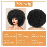 70S Curly Afro Wig for Women with Bangs, Black Synthetic