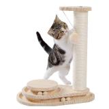 Made4Pets Cat Scratching Post Cat Scratcher Kitten Toys for Indoor Cats Wooden Ball Track Two-Layer Modern Sisal 17.7" Tall Scratch Post Interactive Toy with Dangling Ball