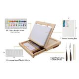 LUCYCAZ Art Easel for Painting, Tabletop Painting Easel Set for Kids, Pine-Wood Portable Easel Stand for Artists with Canvas, Acrylic Paints, Brushes, Palette and Palette Knives