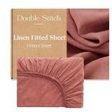 Double Stitch Linen Fitted Sheet - Featured in USA Today, Cooling King European Linen Blend Fitted Sheet Only, Deep Pocket up to 16", 1 Fitted Sheet, King (78" x 80"), Brick Rose - Retail: $79.99