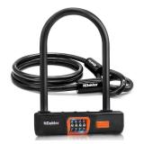 NDakter Bike Locks Heavy Duty Anti Theft, Combo Bike U Lock, 4-Digit Resettable Combination Bicycle Lock, Large U Shaped Ebike Lock with 5Ft Steel Cable for Electric Bike, Escooter, Motorcycle,Door