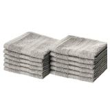 Amazon Basics Cotton Washcloths for Face, Soft, Absorbent, 12-Pack, Gray, 12 Inch x 12 Inch