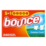 Bounce Dryer Sheets, Outdoor Fresh, 240 Count, Laundry Fabric Softener Sheets with Static Control and Wrinkle Fighters, Bounce Dryer Sheets, Fabric Softener Sheets