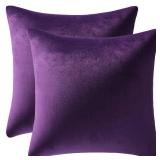 DEZENE 18x18 Throw Pillow Cases Purple: 2 Pack Cozy Soft Velvet Square Decorative Pillow Covers for Farmhouse Home Decor