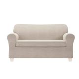 Zenna Home Loveseat Slipcover, Khaki Heather, Recycled Cotton 2 Piece Couch Covers for Loveseat, Fits Standard Sofas 58" to 73" Eco-Friendly Stretch Loveseat Cover with Twil Texture Machine Washable