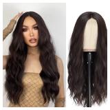 YBYMCAI Long Brown Wavy Wigs for Women Middle Part Dark Brown Wig 26 inch Natural Wave Synthetic Wig Heat Resistant Fiber Wigs for Daily Party Use