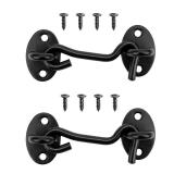 Hook and Eye Latch for Door 2 Pack 3 inch Black Barn Door Lock Latch Heavy Duty Stainless Steel Door Latches Hardware Gate Hooks for Sliding Door Cabinet Window Bedroom, Bathroom