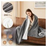 Homemate Heated Blanket Electric Throw - 50"x60" Heating Blanket Throw 1/2/4/6/8 Hours Auto-off 10 Heat Level Heat Blanket Over-heat Protection Flannel Sherpa Heater Blanket Electric ETL Certification