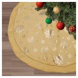 Flash World 36 Inch Large Christmas Tree Skirt Xmas Soft Cover Mat Decor Snowflake Collar Farmhouse Tree Skirt for Holiday Ornaments Party Home Indoor Decorations (YellowâThree Cotton Layer, 48IN