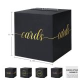 QIKSION Black Card Box with Gold Foil Design, Gift Cards Receiving Box for Birthdays Party, Wedding Receptions, Bridal & Baby Showers, Graduations, Retirements, Anniversaries