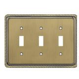 Henne Bery Rope Edge Decorative Wall Plate Switch Plate Outlet Cover (Triple Toggle, Antique Brass)