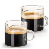 Qipecedm Espresso Cups Set of 2, 4 OZ Double Spouts Cups, Espresso Shot Glasses, Milk Cup with Handle, Clear Glass, Espresso Accessories for Espresso Machine