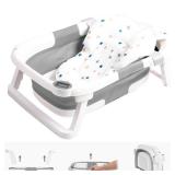 napei Collapsible Baby Bathtub,Baby Bath Tub with Soft Cushion & Thermometer,Baby Bathtub Newborn to Toddler 0-36 Months,Portable Travel Baby Tub,Gray