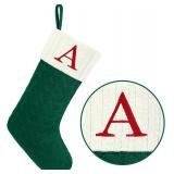 Paulmele Christmas Stockings with Initials,20 Inches Large Knit Embroidered Letter Red White Christmas Stocking,Monogram Christmas Stocking for Famliy Holiday and Xmas Tree Fireplace (Letter E)