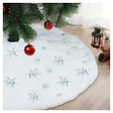 White 30 Inch Faux Fur White Christmas Tree Skirt, Suitable for Xmas Tree Decoration and Vacation House