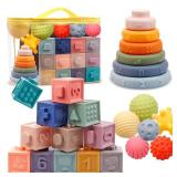 Montessori Toys for Babies,Soft Stacking Building Blocks Rings Balls Sets,3 in 1 Baby Toys Bundle,Sensory Toys for 6-12 Months, Soft Teething Toys for Babies,Baby Toys Gifts for Boy Girl