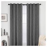 Deconovo Blackout Grommet Silver Pattern Printed Curtains, Grey, 52W x 84L