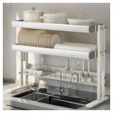 Large Over The Sink Dish Drainer Drying Rackï 2 Tier Large Capacity Stainless Steel Dish Drying Rack Over Sink, Multifunctional Kitchen Organizers and Storage Dish Rack (White, Double Layer) - RETAIL