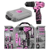 KingTool 219 Piece Home Tool Set Pink Tool Kit with 12V Max Power Cordless Drill, Tool Kit for Women, Home Tool Kit - Retail $89.99