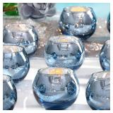 LAMORGIFT 24 Pcs Blue Votive Candle Holders Bulk- Blue Mercury Glass Votives Tealight Candle Holders for Fall Table Centerpieces, Blue Glass Decor for Wedding, Baby/Bridal Shower, Hanukkah Decorations