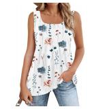 Zeagoo Sleeveless Tank Tops for Women Summer Square Neck Pleated Babydoll Flowy Soft Tunic Tank Top **L**