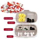 1Pack Travel Pill Organizer, 8 Compartments Portable Pill Case, Small Pill Box for Pocket Purse Portable Medicine Vitamin Container Beige