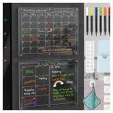 Magnetic Acrylic Calendar for Fridge,2 Pack 12"x16" Clear Fridge Calendar Dry Erase Magnetic Planning Boards Set Includes 6 Colorful Highlight Markers,Magnetic Pen Holder and Erase Towel