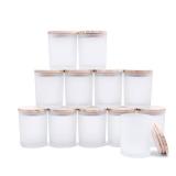 SHOWIN Thick Candle Jars for Making Candles 12 Pcs, 7 OZ Empty Jars with Wood Lids for Candle Making, Sample Container, Frosted White