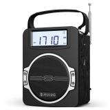 JEUJUG Radio Portable AM FM Digital Radios Clock Radio with Bluetooth 5 Watts Loud Speaker Rechargeable AM FM Radio Plug in Wall Battery Operated Radio Best Reception for Home Outdoor Great Gift Black