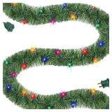 Biswing 15 FT Pre-lit Christmas Green Garland, Lighted Artificial Pine Garlands with 35 Count Multicolor Lights, Connectable & Light Up for Indoor Outdoor Gate Home Winter Holiday New Year Decor