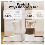 Automatic Pets Gravity Feeder and Water Dispenser Set, 1 Gallon x 2 Stainless Steel Food Feeder and Waterer, 100% BPA-Free Water Bowl Dispenser for Small&Medium Dogs, Cats, Puppies(White)