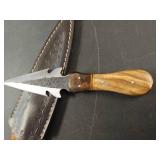 dagger double edge 8.5 inch full tang knife wood handle handmade with mosaic brass pin fixed blade leather sheath