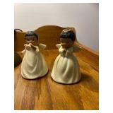 (2) piece African American ceramic guardian angel bell set 4" in tall