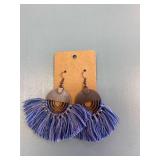 Blue and bronze fringe earrings