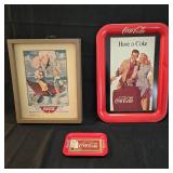 Coca cola reproduction trays and clock