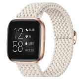 Maledan Braided Bands Compatible with Fitbit Versa 2 and Fitbit Versa for Women Men, Breathable Stretchy Bracelet Replacement Wrist Band for Fitbit Versa 2/ Versa Lite/Versa SE/Versa Strap, Apricot