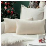 MIULEE Pack of 2 Velvet Soft Solid Decorative Square Throw Pillow Covers Set Christmas Cushion Case for Spring Couch Sofa Bedroom Car 12x20 Inch 30x50 cm Cream White