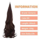 Sintario 30 Inch Flexible Wrap Around Ponytail Extension Long Ponytail Hair Extensions Curly Wave Synthetic Ponytails Hairpiece for Women Daily Use, Dark Red Brown Ponytail